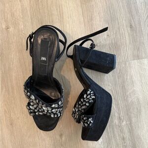 Zara Black Embellished Women's Platform Heels